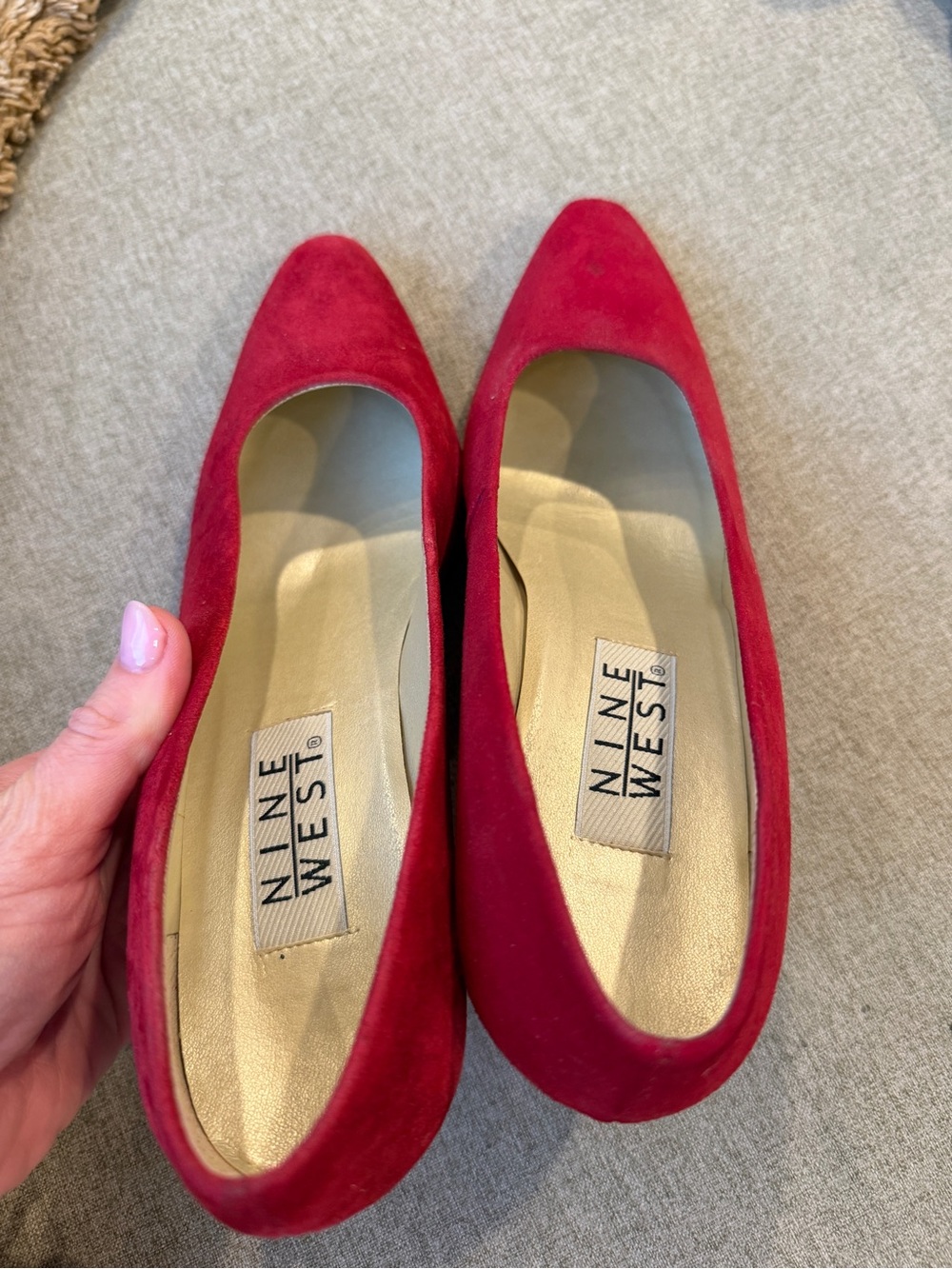 Nine West Red Suede Mid Heel Pumps - Picture 4 of 5